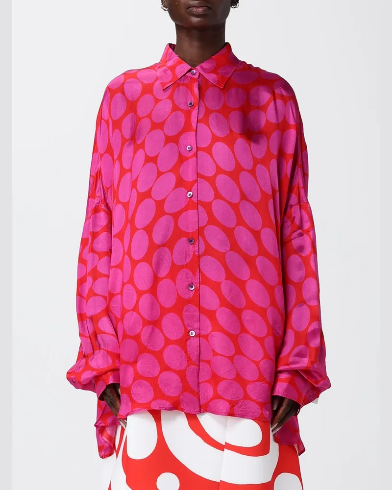 Dries van Noten Gepunktetes Viskosehemd Fuchsia