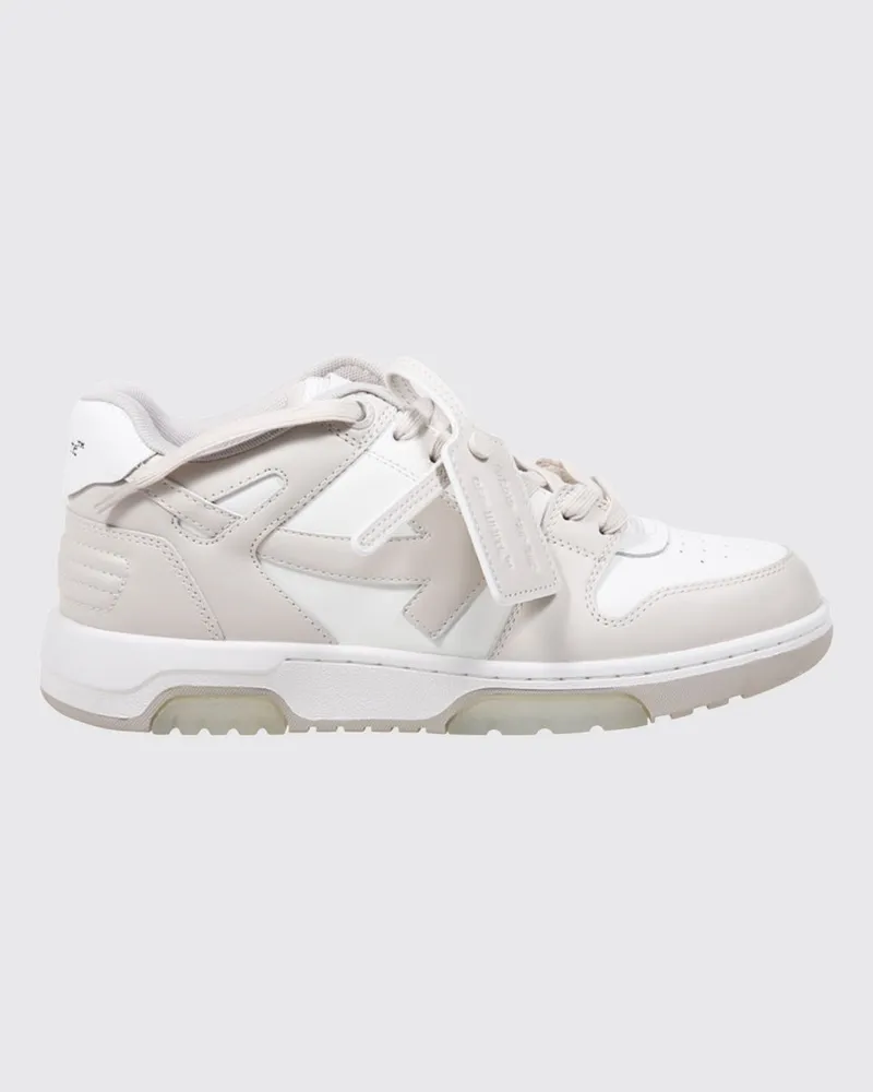 OFF-WHITE Out Of Office Low-Top-Sneaker aus glattem Leder im Bicolor-Design mit Etikett Weiß