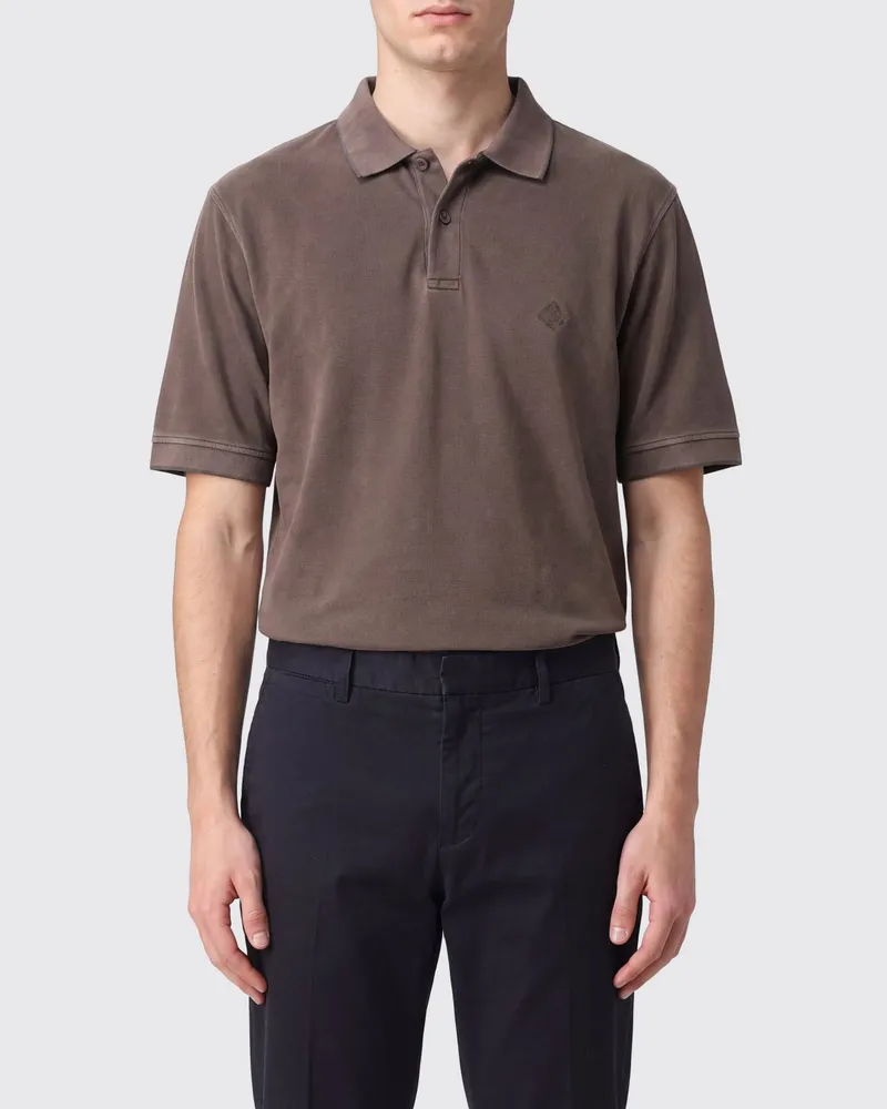 Herno Slim Fit Kurzarm-Polohemd aus Baumwolle mit geripptem Kragen Dark
