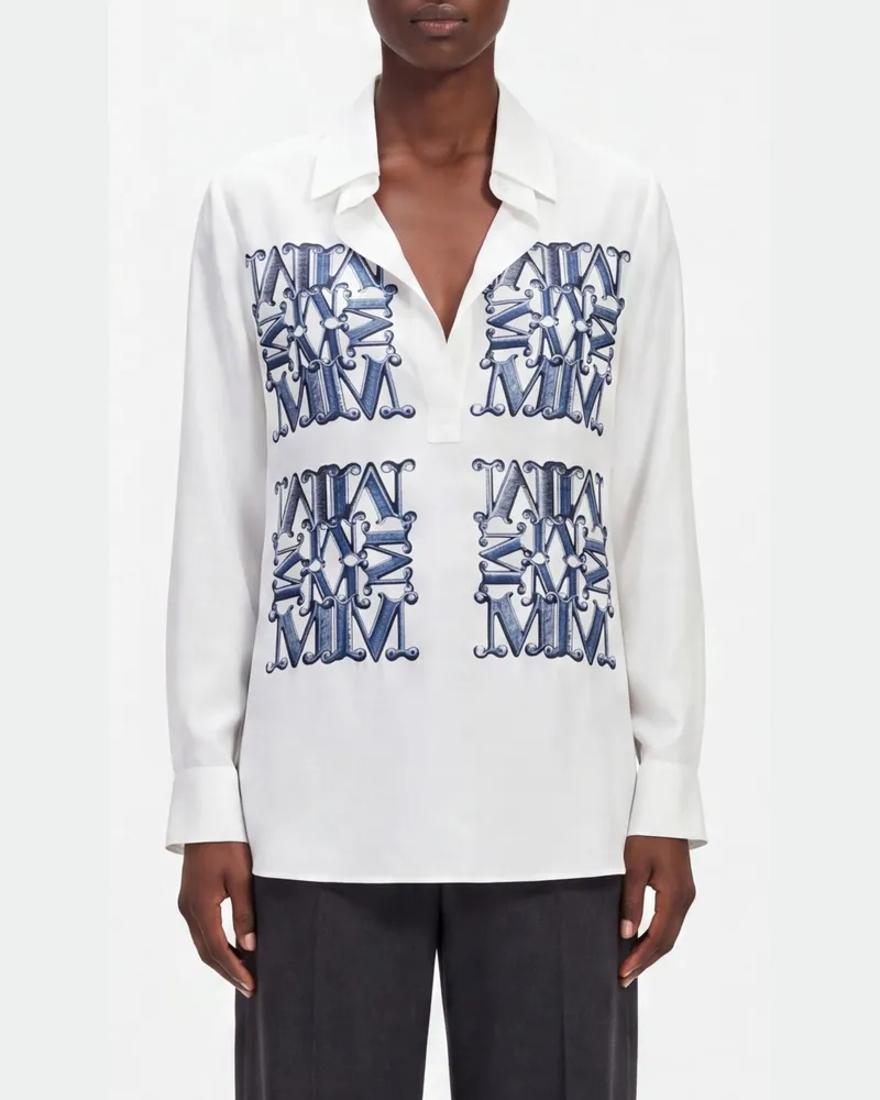 Max Mara Seidenhemd mit Monogramm-Print und klassischem Kragen Weiss
