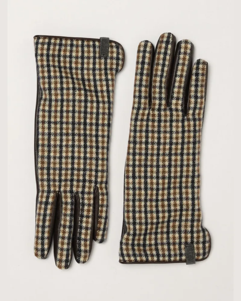 Brunello Cucinelli Karierte Handschuhe von aus 100% Schurwolle Braun
