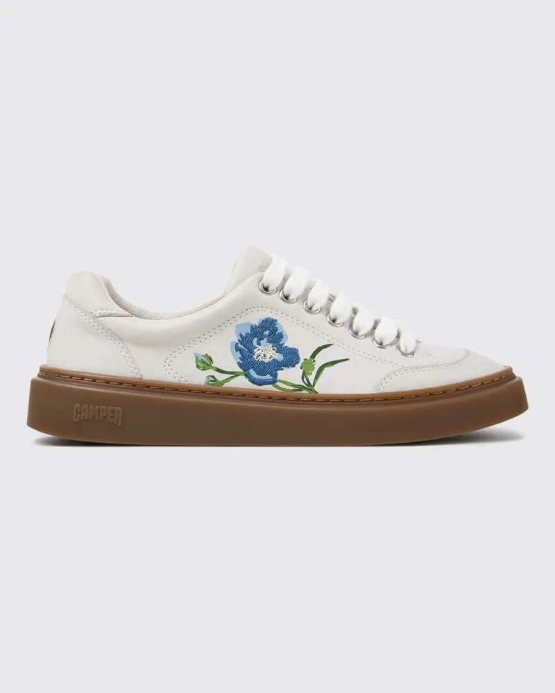Camper Twins Sneakers aus Kalbsleder mit Blumenstickerei und Gummisohle Weiß