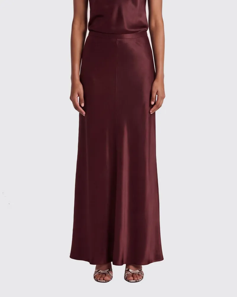 Alberta Ferretti Langer Satin-Bleistiftrock mit hoher Taille und asymmetrischem Saum Rot