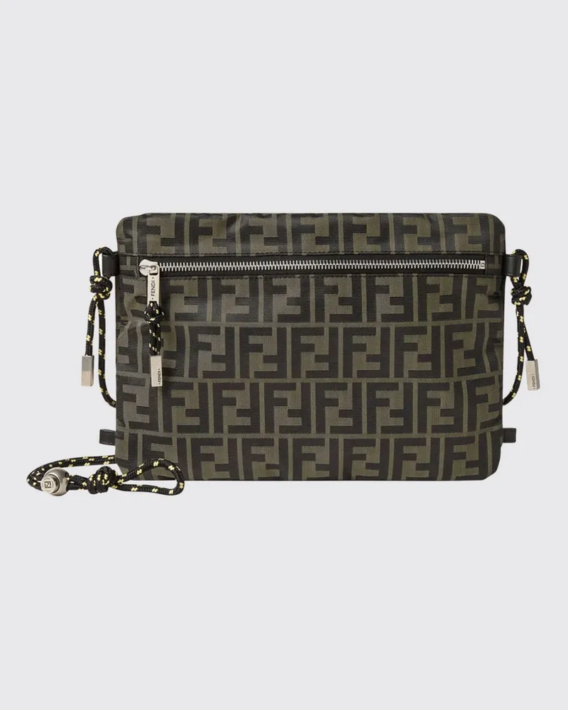 Fendi FF-Monogramm-Stoff-Umhängetasche mit verstellbarem Riemen Schwarz