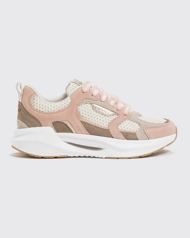 Twin-Set Sneaker aus Mesh und Wildleder Pink