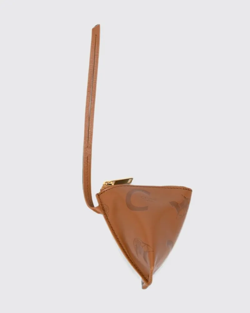 Celine Münzbörsen-Schlüsselanhänger mit Reißverschluss aus glattem Lammleder mit Logo-Print Braun