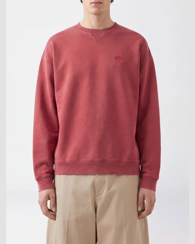 Loewe Rundhals-Sweatshirt aus Baumwolle mit Ton-in-Ton gesticktem Anagramm Rot