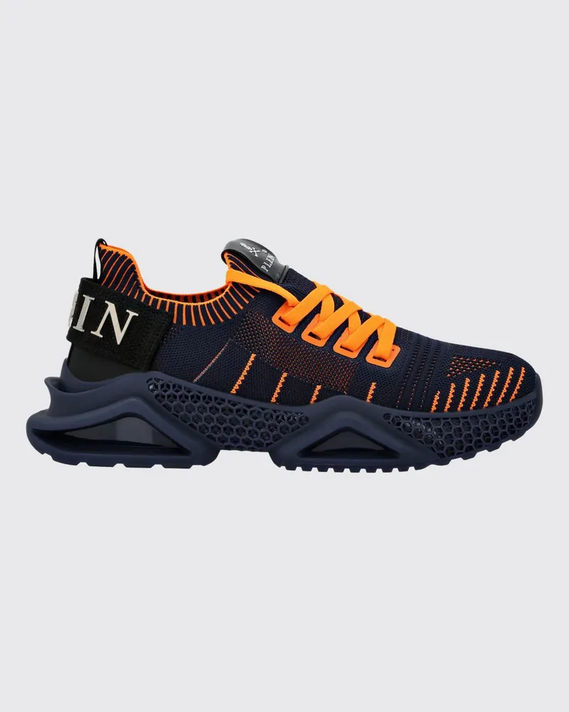 Philipp Plein Niedrige Sneakers aus Häkelstrick mit elastischem Knöchelbereich und Logo Blau