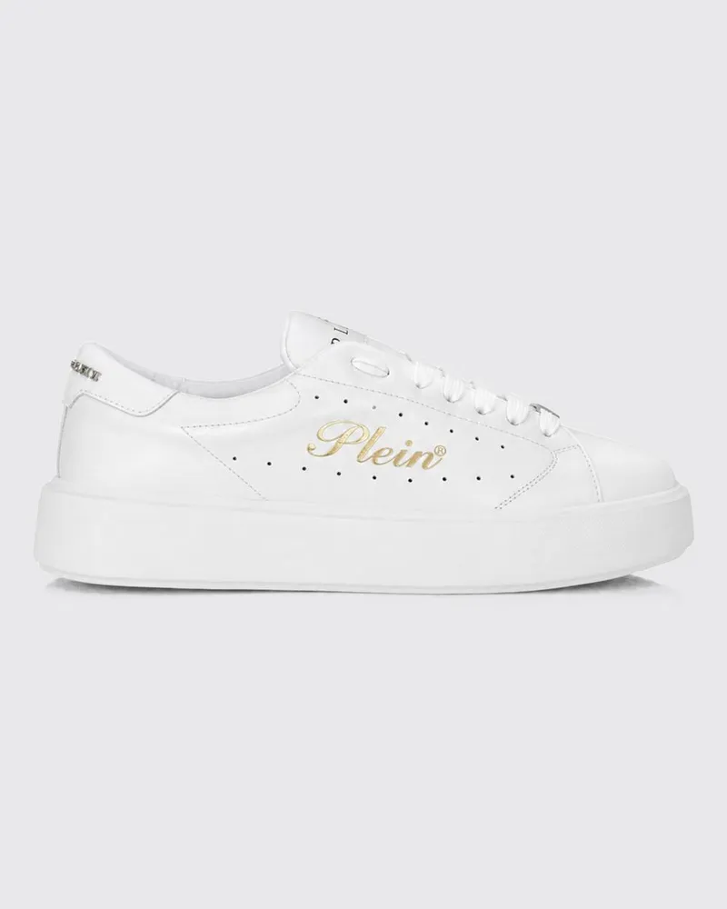 Philipp Plein Niedrige Leder-Sneaker mit Chunky-Sohle und laminiertem Logo Weiss
