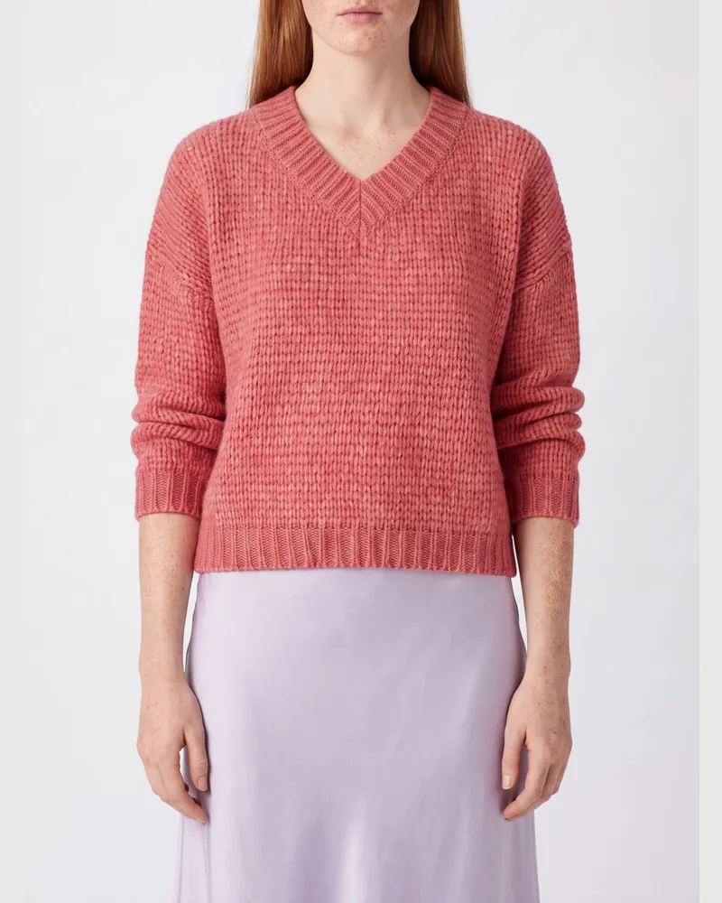 Roberto Collina V-Ausschnitt-Pullover aus Alpaka-Wollmischung mit Rippbündchen Pink