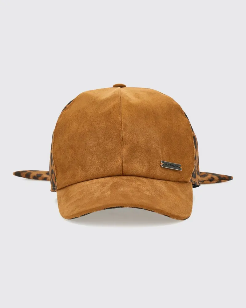 Monnalisa Baseballkappe aus Wildleder für Mädchen von mit Animal-Print und Schleife Braun
