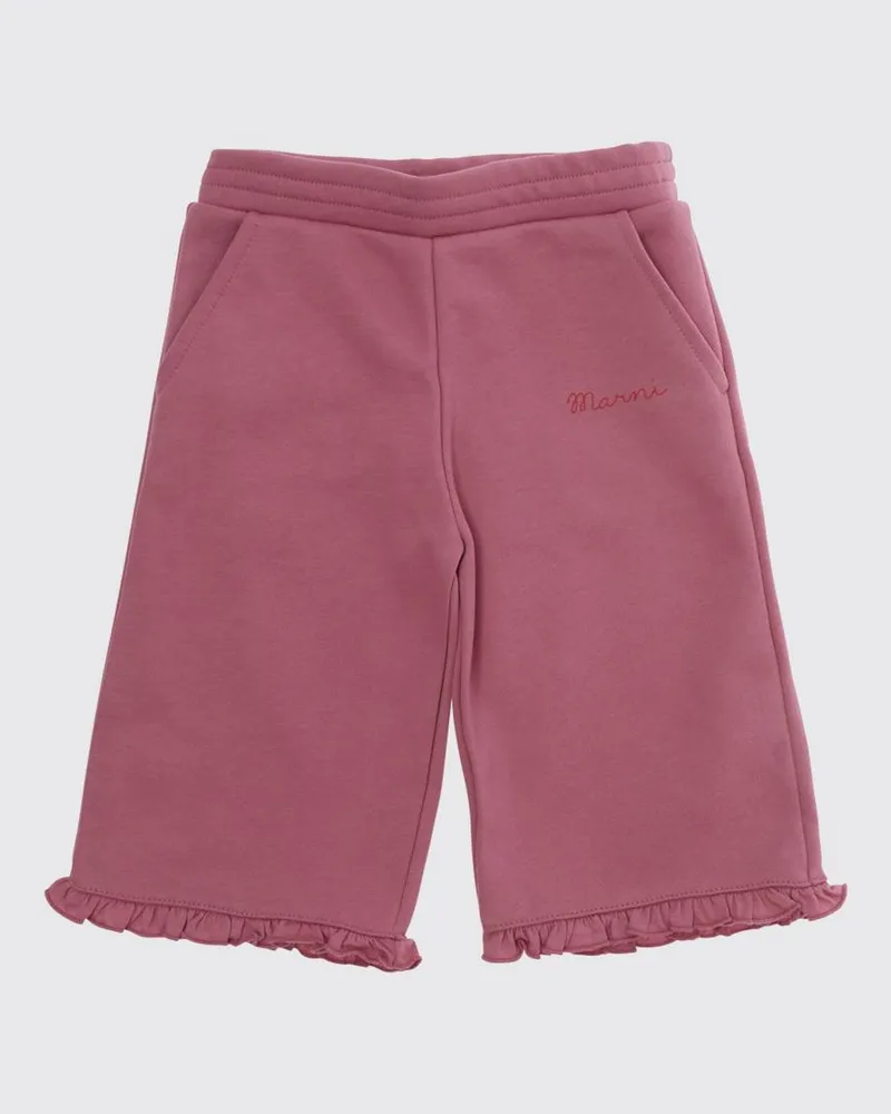 Marni Jogginghose für Mädchen aus rosa Baumwolle mit Rüschensaum und gesticktem Logo Pink
