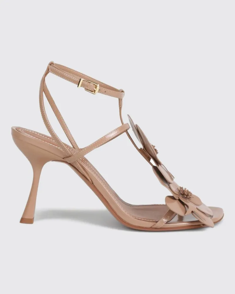 Zimmermann Orchid Ledersandalen mit Blumenapplikation und Stiletto-Absatz Biscuit