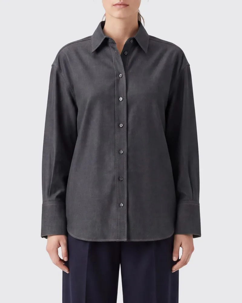 Brunello Cucinelli Kaschmirhemd von mit französischem Kragen Charcoal