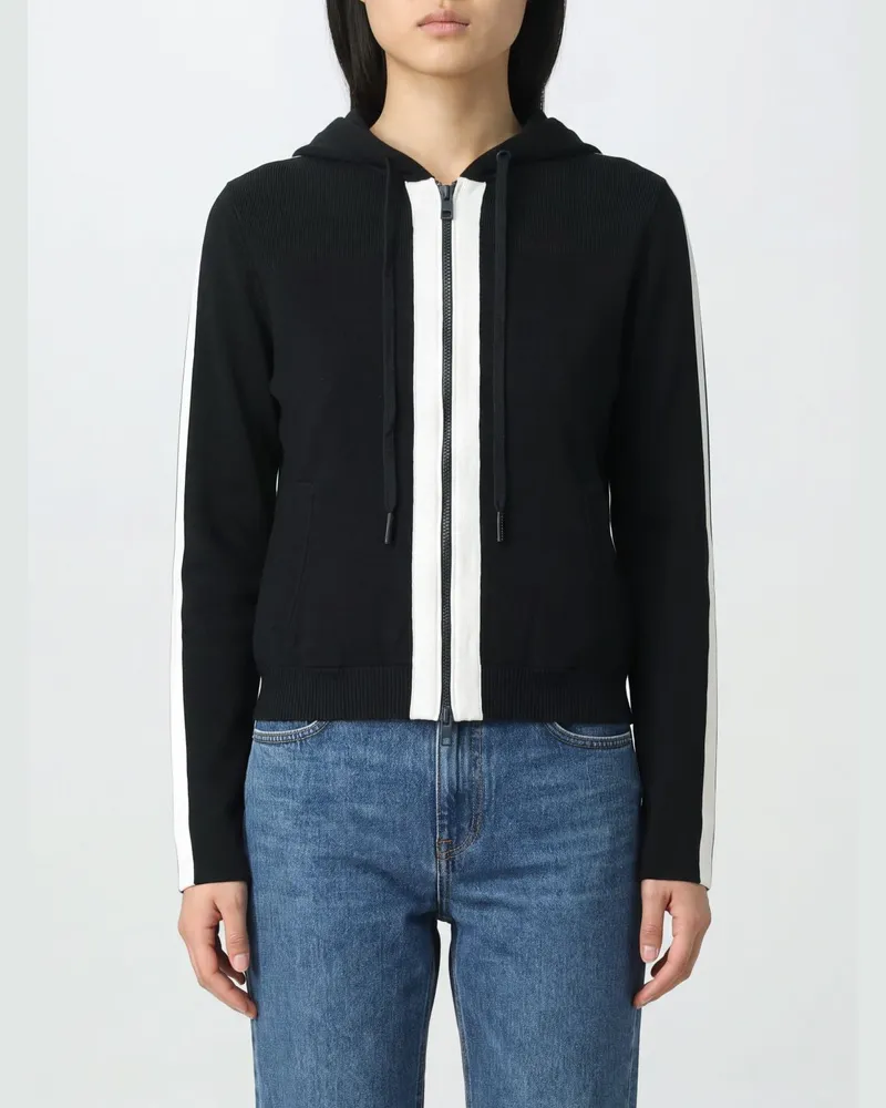 Elisabetta Franchi Strick-Cardigan-Sweatshirt aus Wollmischung mit Kapuze und Reißverschluss Schwarz