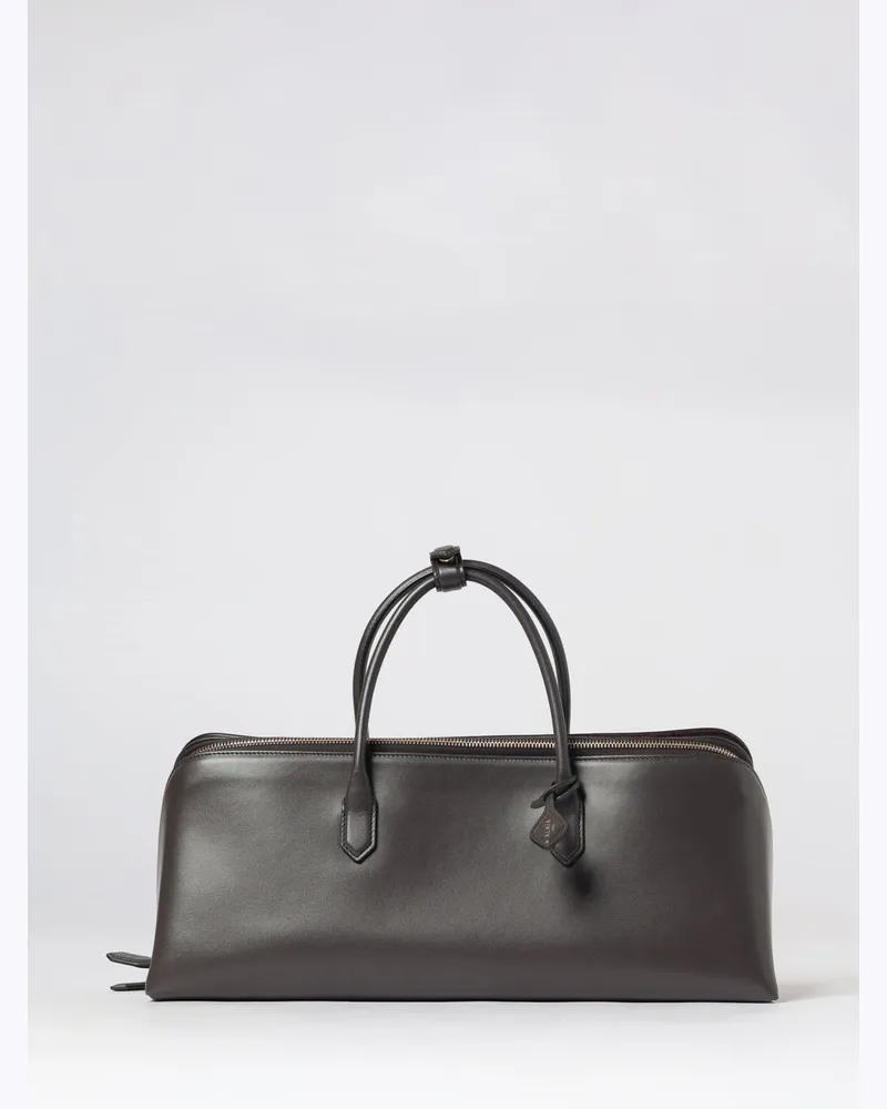 Alaïa Delta Mittlere Handtasche aus Kalbsleder mit Logo-Anhänger Braun