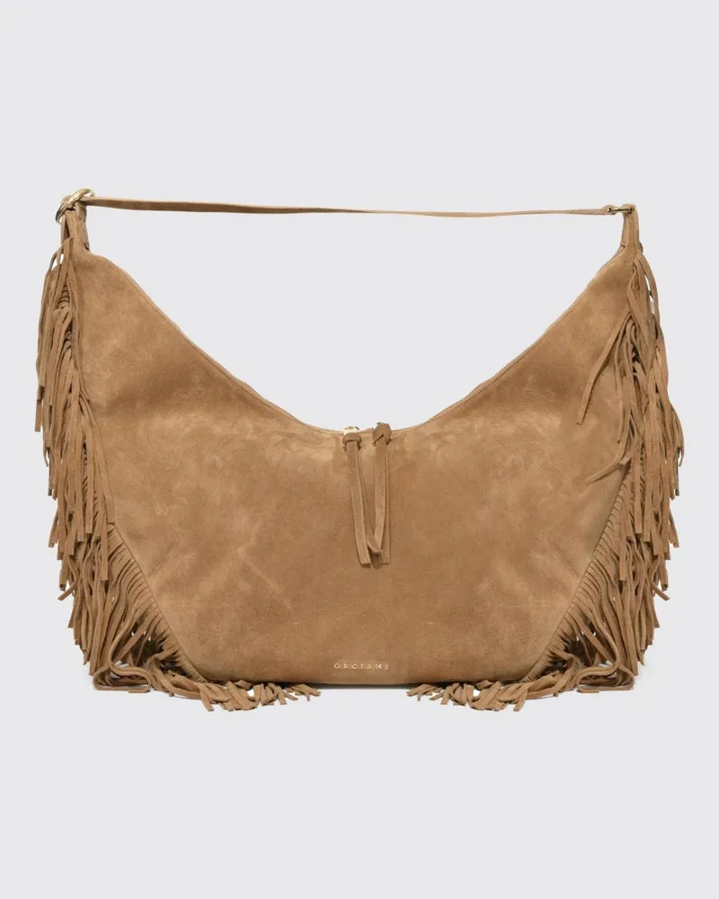 Orciani Isola Peach Wildledertasche mit Fransen Sand