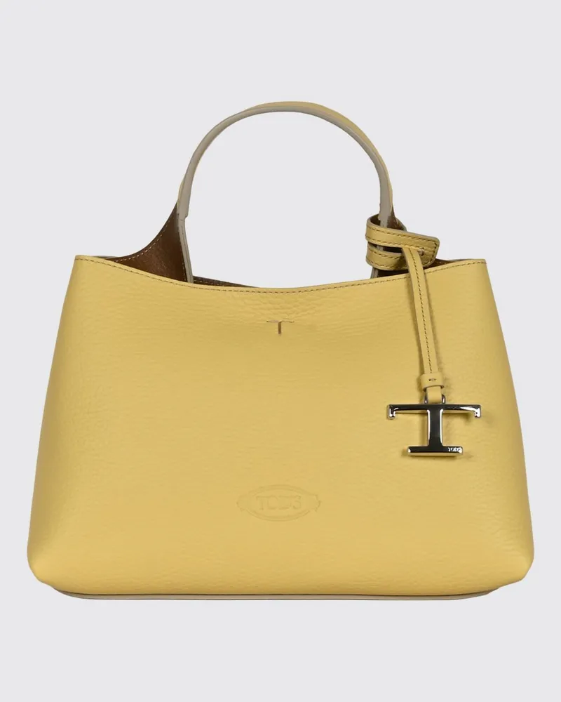 TOD'S Handtasche aus genarbtem Leder mit abnehmbarem Riemen und Anhänger Camel