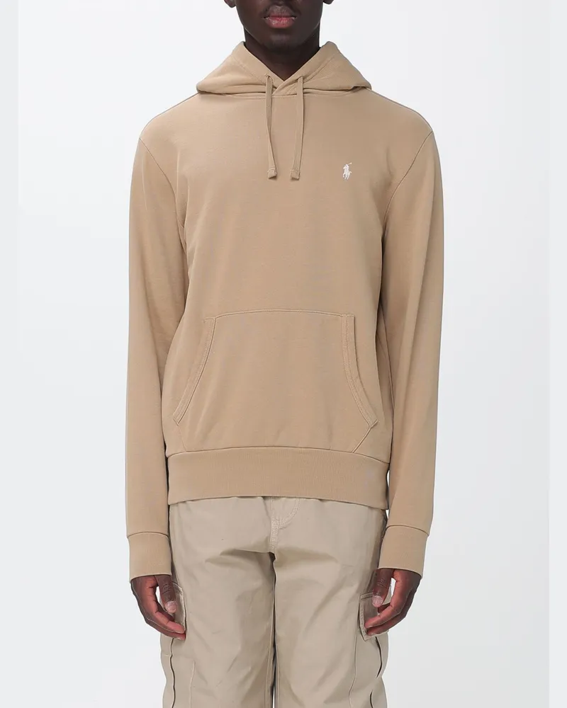 Ralph Lauren Baumwoll-Hoodie mit gesticktem Logo, Kordelzug und Kängurutasche Kaffee