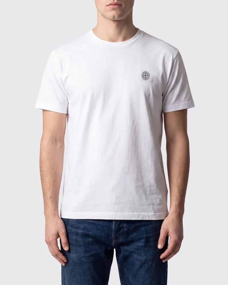 Stone Island Baumwoll-T-Shirt mit Logo-Patch am Ärmel Weiß