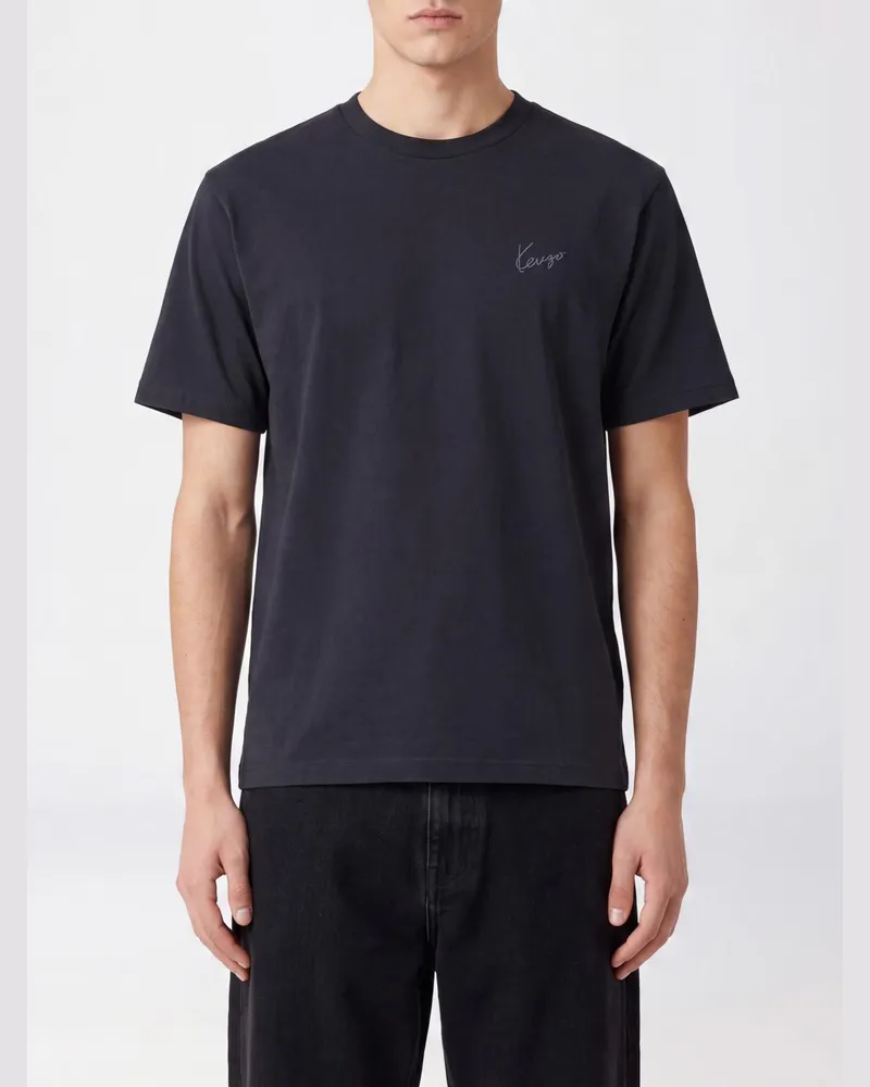 Kenzo Kurzarm-T-Shirt aus Baumwolle mit kontrastierend gesticktem Logo Schwarz