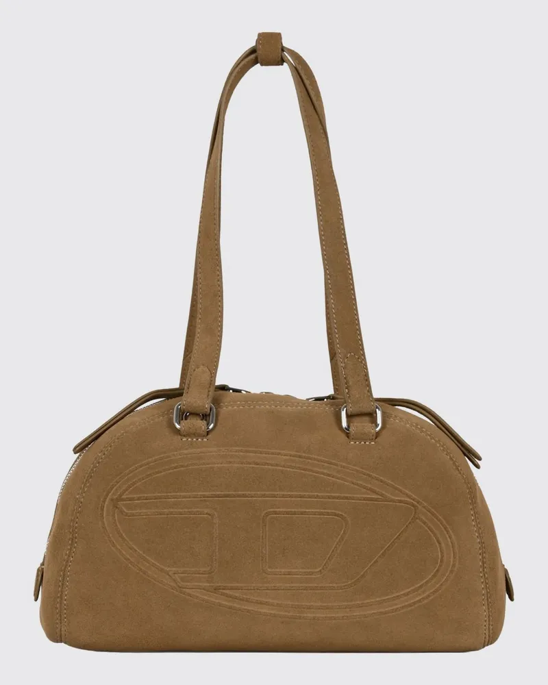 Diesel 1DR Dome Schultertasche aus Wildleder mit Oval D-Logo Braun