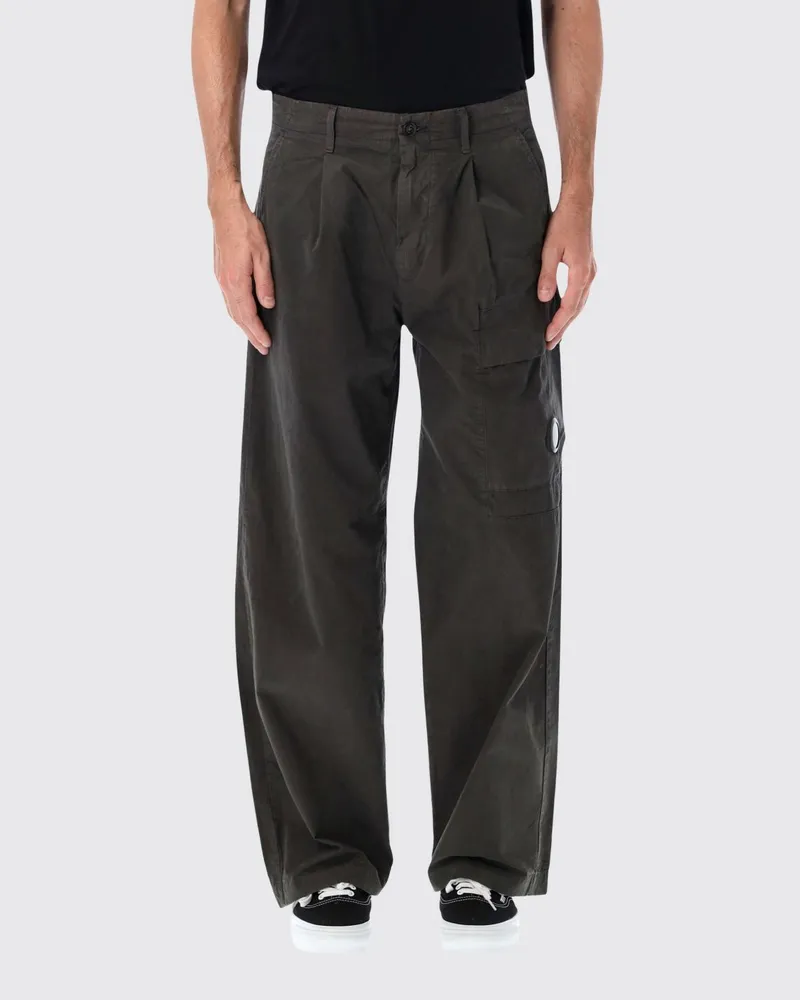 C.P. Company Wide-Leg Cargohose mit Bundfalten aus schwarzer Baumwolle Schwarz