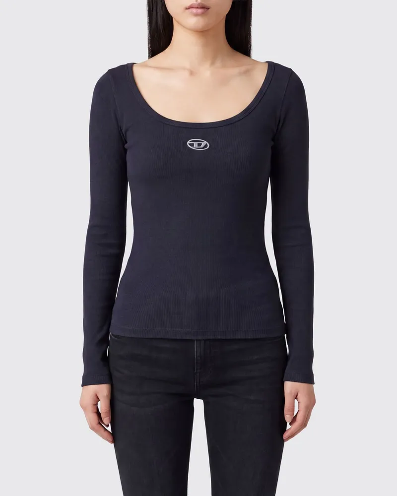Diesel T-Bal Langarm-T-Shirt aus Baumwolle mit Oval D-Logo Schwarz