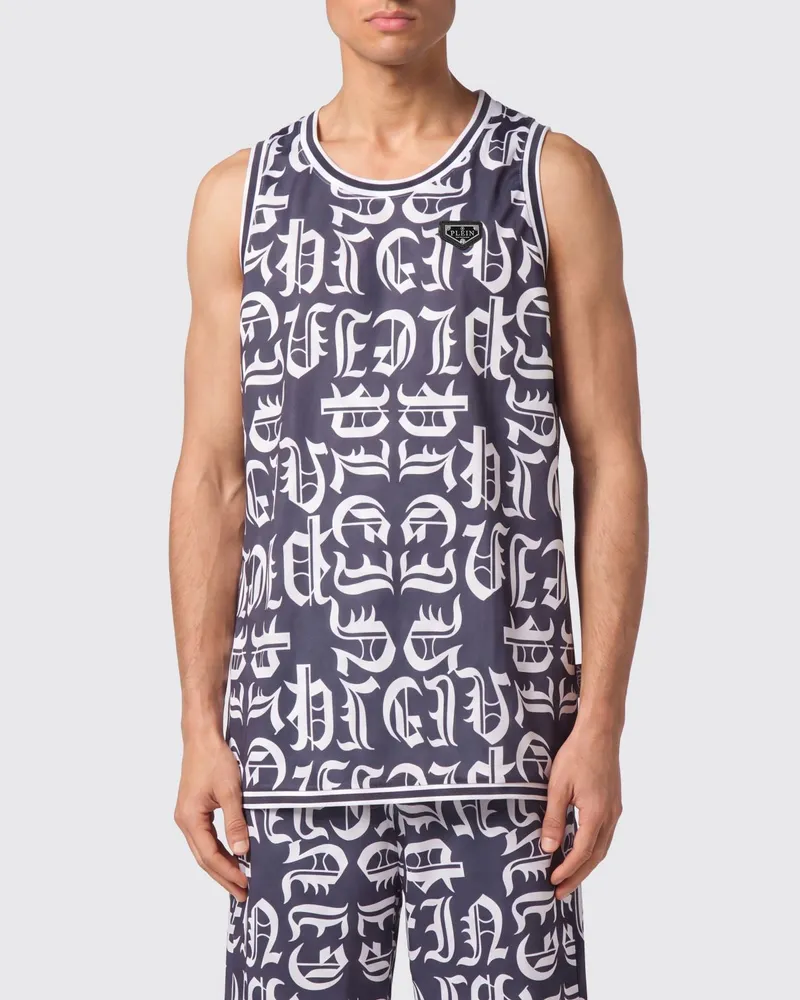 Philipp Plein Gothic Tanktop aus Baumwolle mit Kontrastlogo und Rundhalsausschnitt Blau