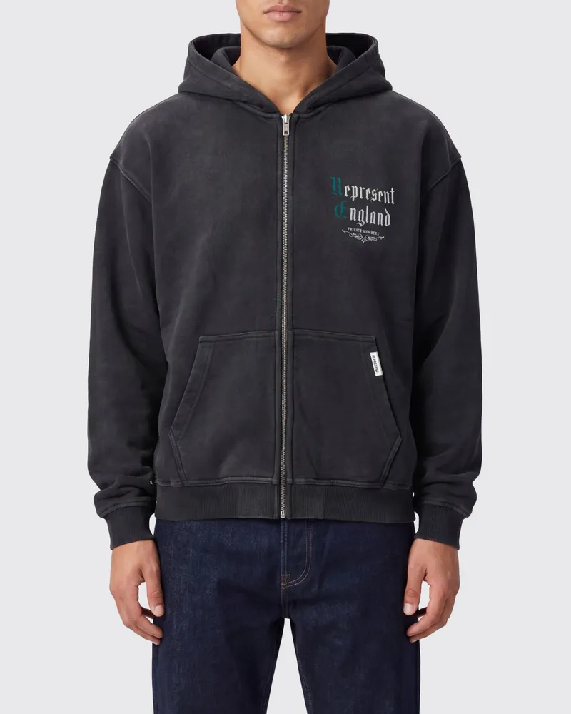 REPRESENT Relaxed Fit Kapuzenpullover mit Reißverschluss aus Baumwolle mit Logo-Print Schwarz