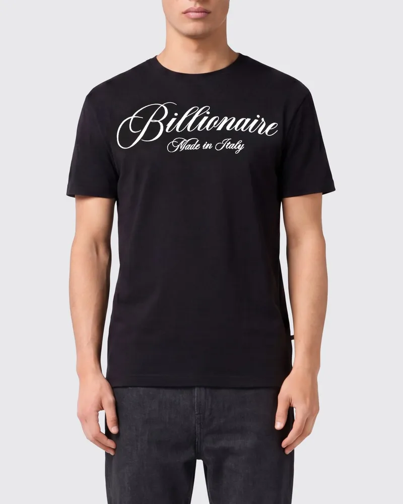 Billionaire Baumwoll-T-Shirt mit Rundhalsausschnitt und gesticktem Hexagon-Logo Schwarz