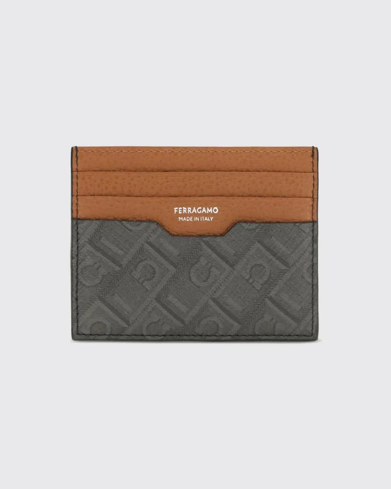 Ferragamo Kartenetui aus beschichteter Baumwolle mit Gancini-Monogramm Grau