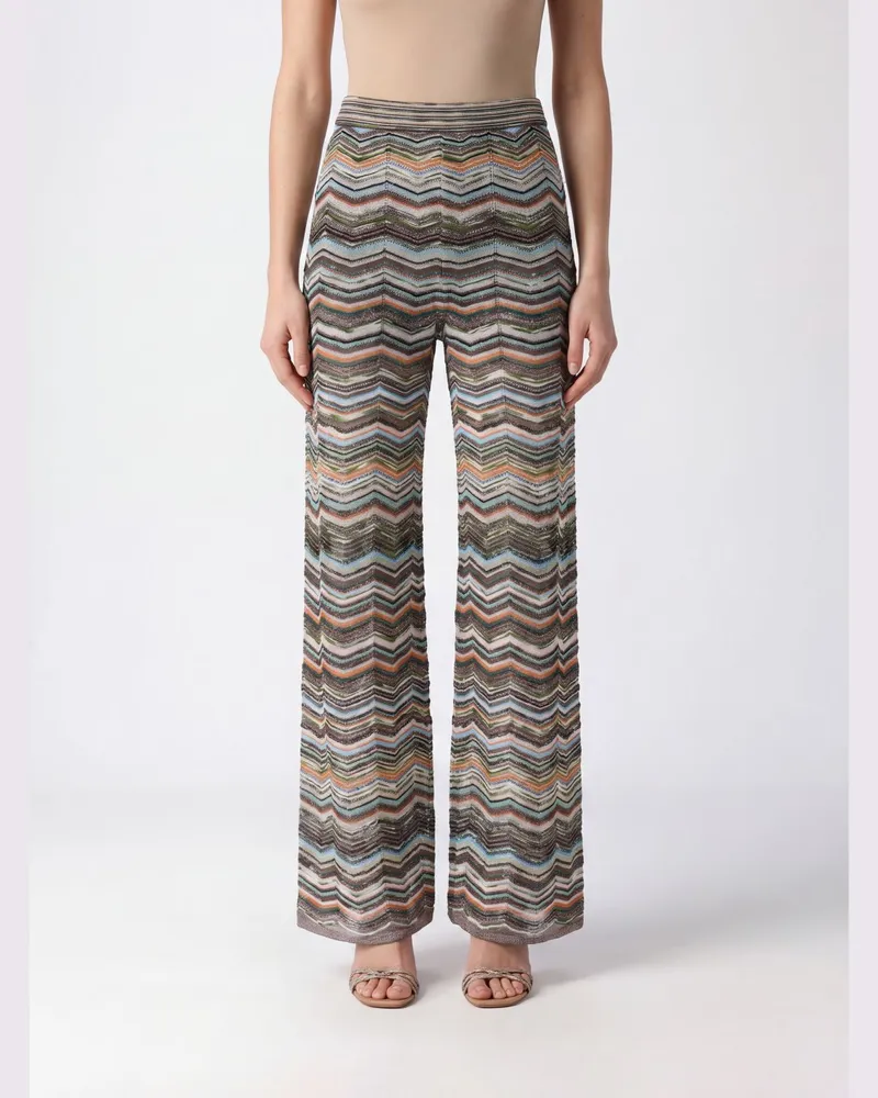 Missoni Weit geschnittene Hose aus Viskosestrick mit Zickzackmuster Bunt