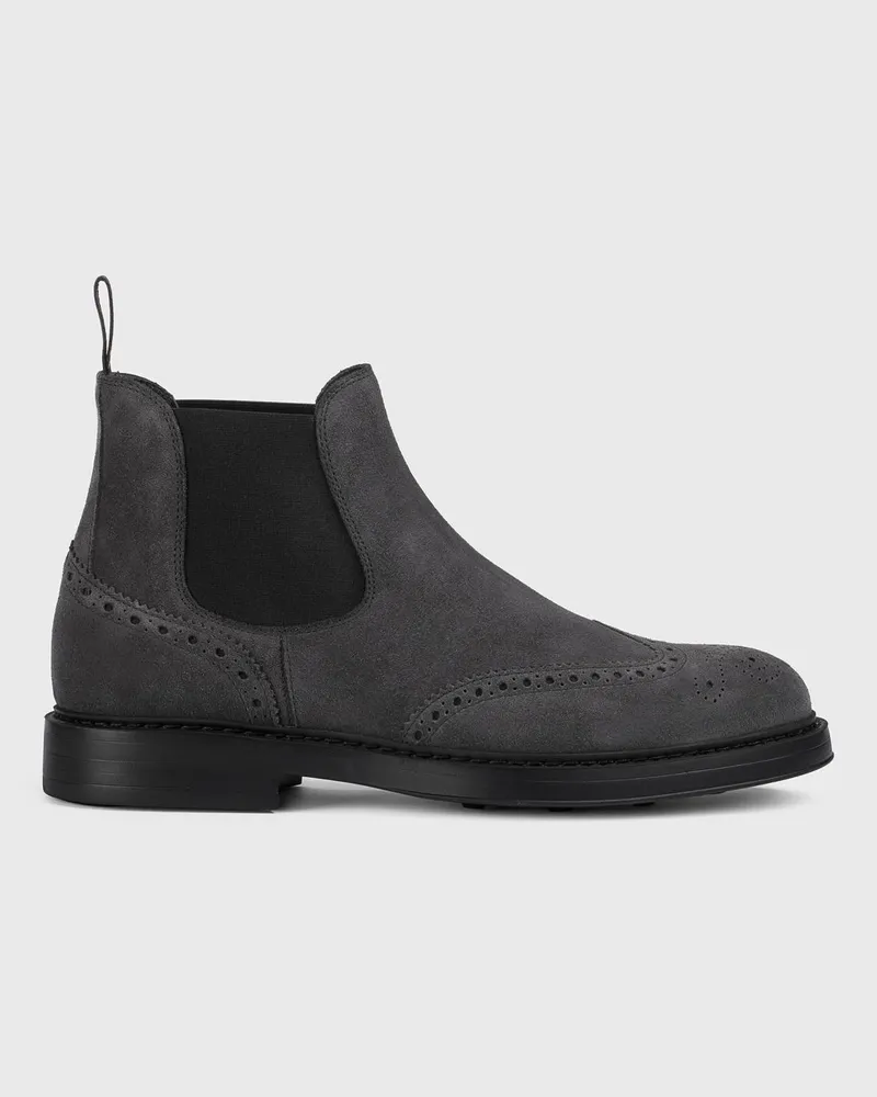 Doucal´s Wildleder-Stiefeletten mit Brogue-Muster Charcoal