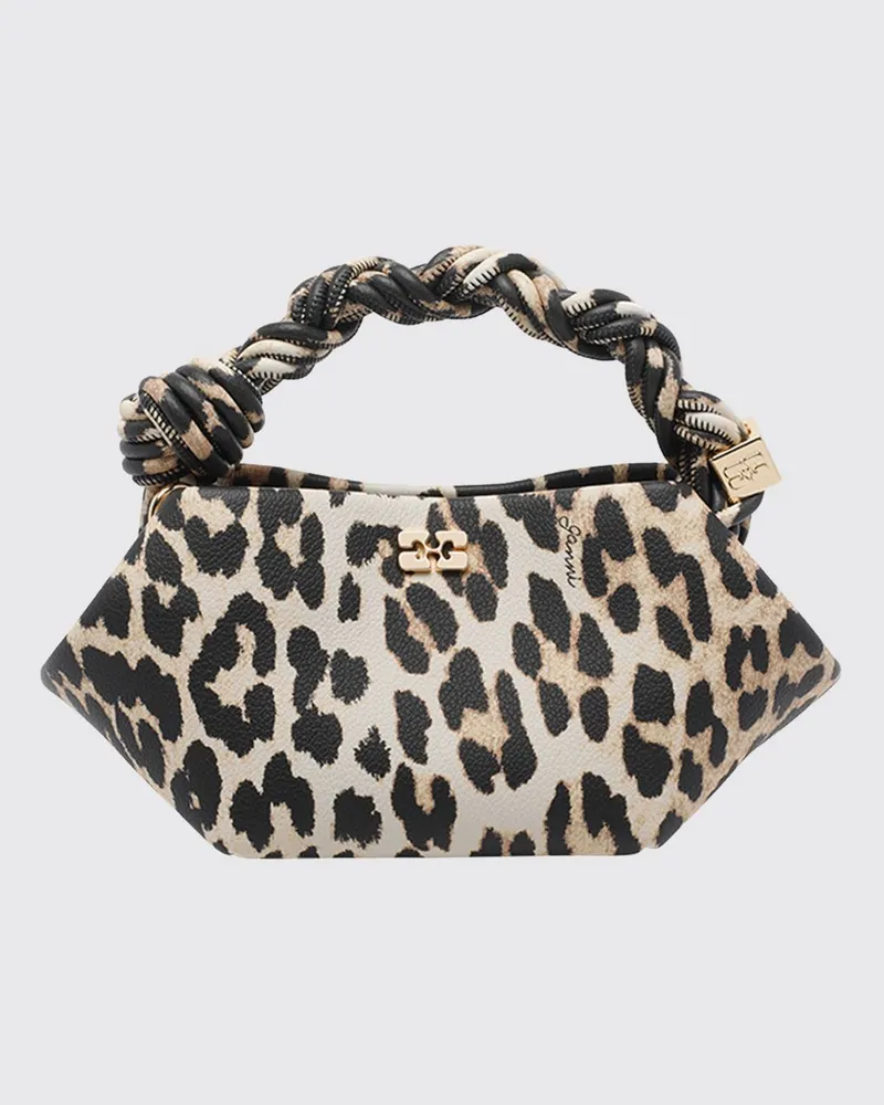 Ganni Kleine Bou Handtasche aus recyceltem Stoff mit Animal-Print Braun
