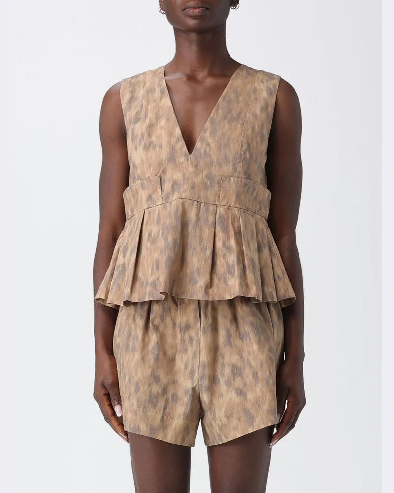 Ganni Camouflage-Top aus Bio-Baumwolle Beige