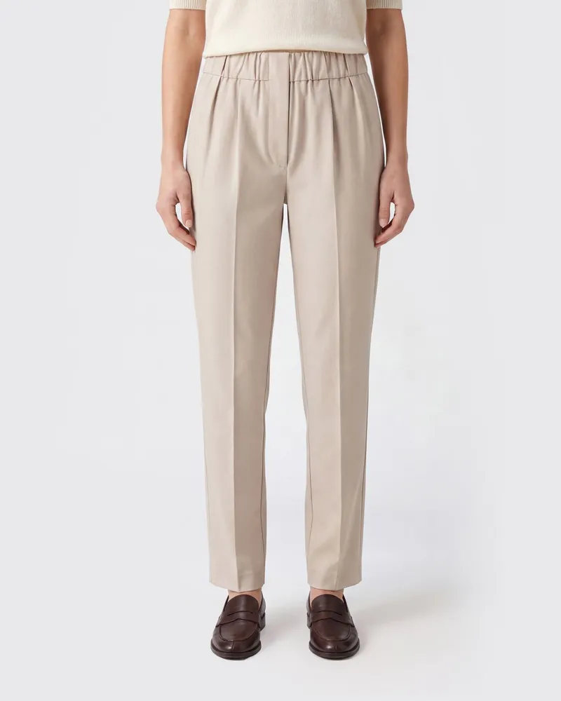 Brunello Cucinelli Slim Fit Stretch-Baumwollhose Beige