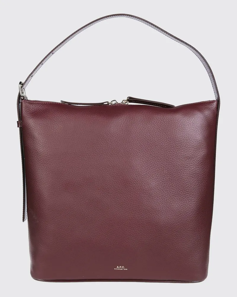 A.P.C. Schultertasche Vera aus genarbtem Leder mit verstellbarem Griff und Reißverschluss Weinrot