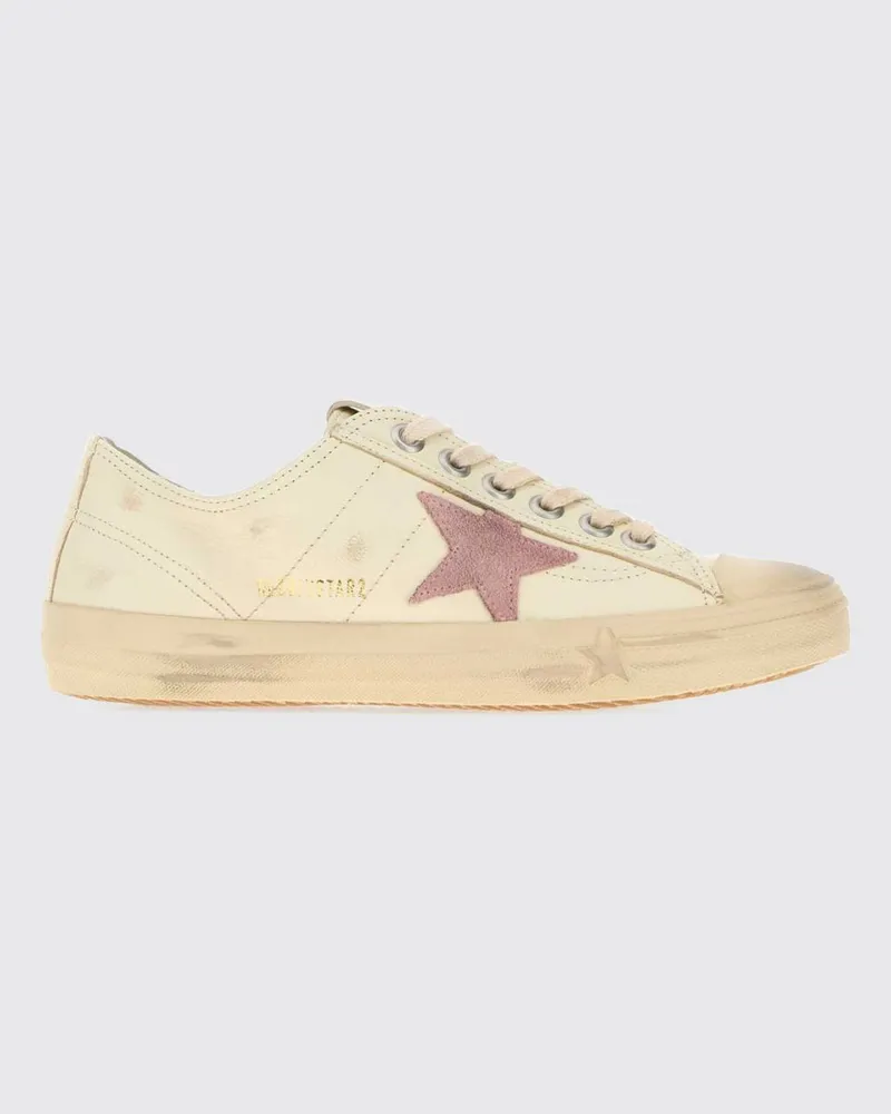 Golden Goose V-Star Leder-Sneaker mit Used-Effekt und Kontrast-Logo Weiß
