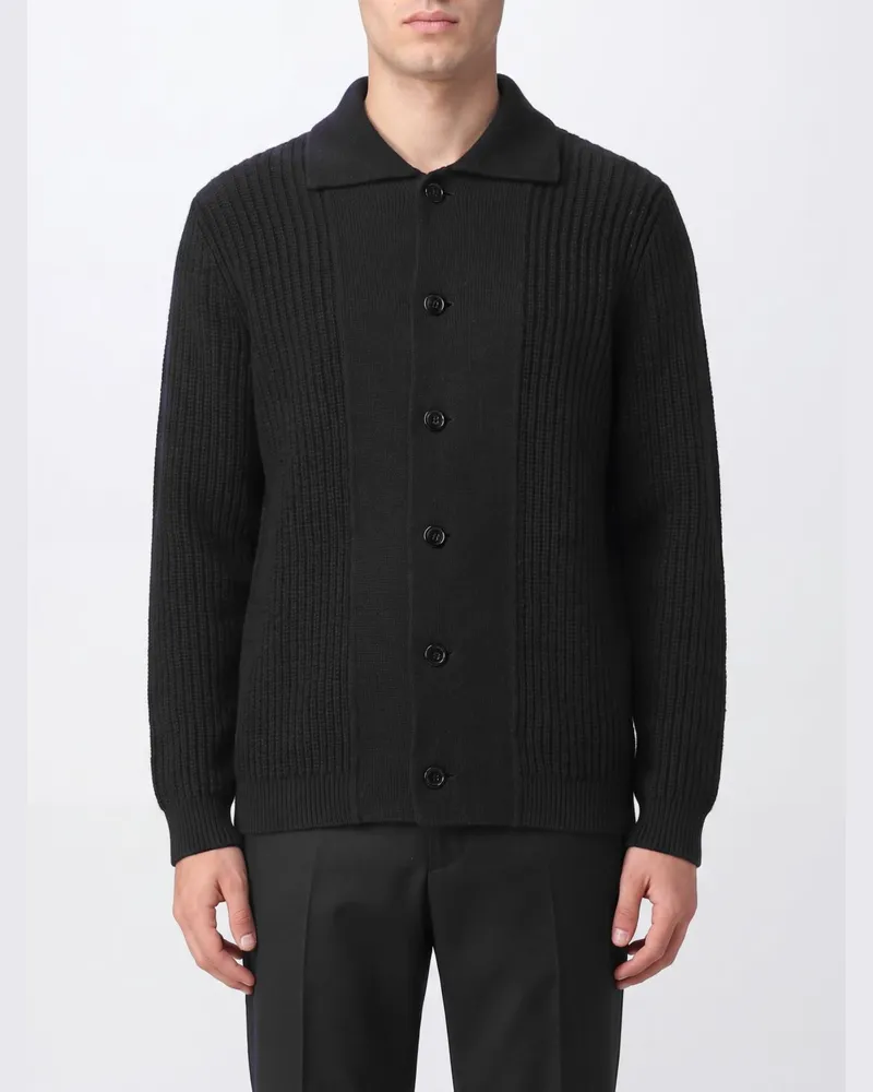 LARDINI Woll- und Kaschmir-Cardigan mit klassischem Kragen und Rippstrick Schwarz