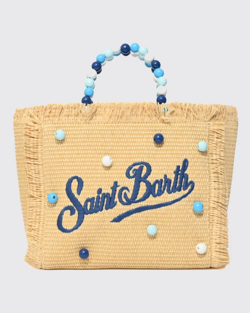 MC2 Saint Barth Colette Handtasche von aus Raffia mit Blumenmotiv und Logo Beige