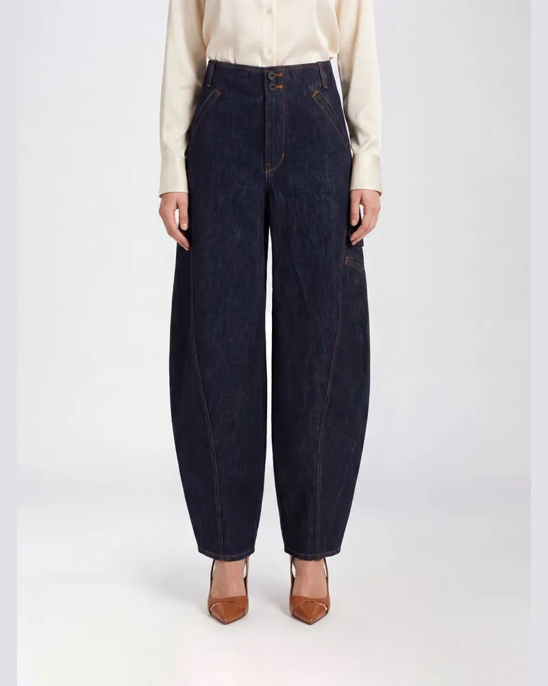 Self-Portrait High-Waist Wide-Leg Cargo-Jeans aus Baumwolldenim Blau
