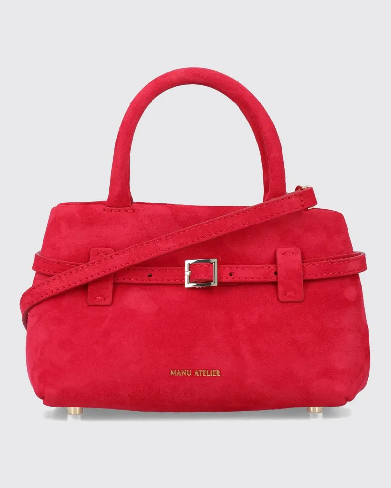 Manu Atelier Le Cambon 20 Mini-Handtasche aus Wildleder mit Doppelgriff Rot
