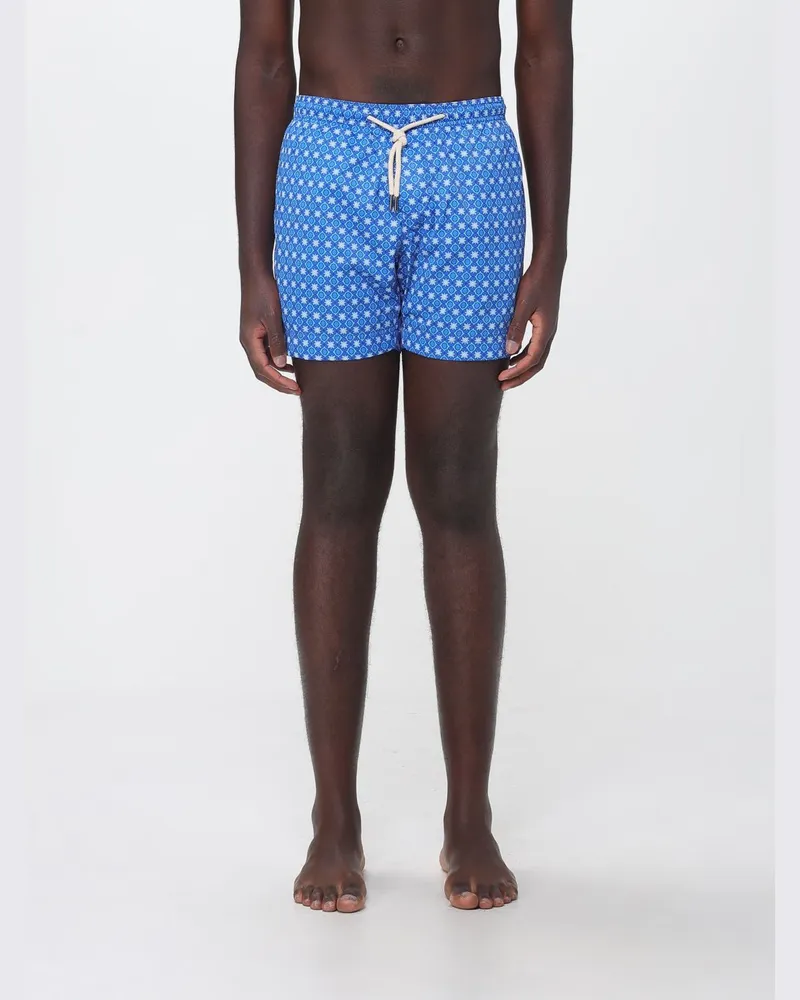 PENINSULA Kurze Badeshorts mit ethnischem Muster und Kordelzug Hellblau