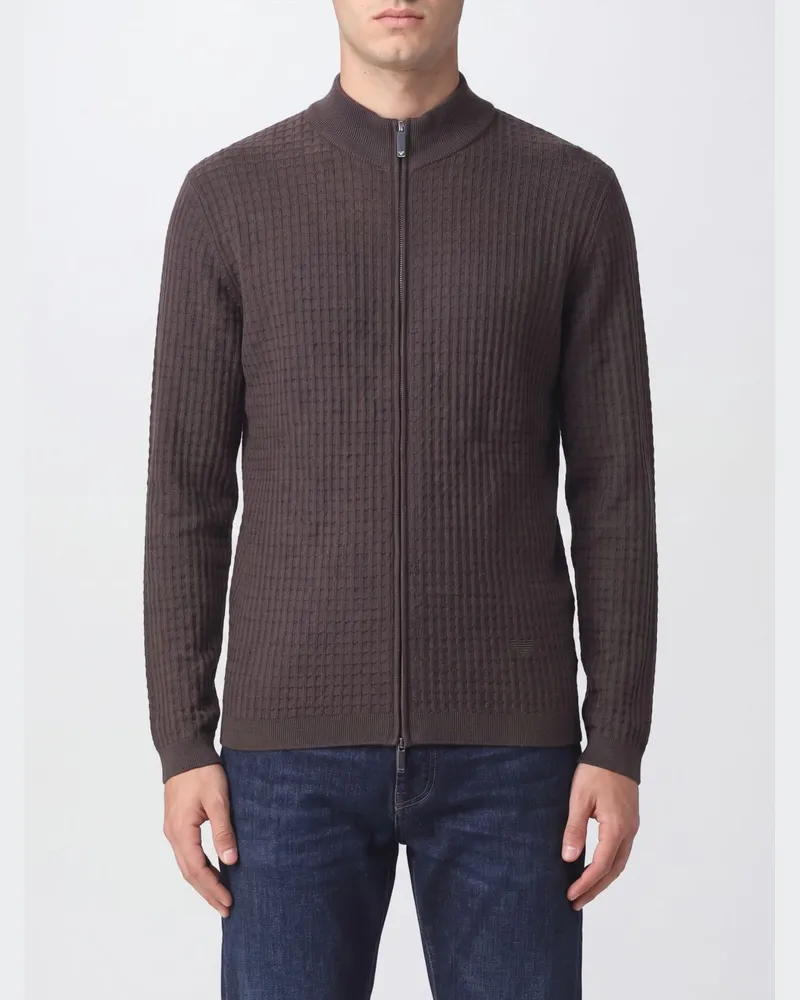 Emporio Armani Strickjacke von aus Schurwolle mit Reißverschluss und gesticktem Adler-Logo Braun