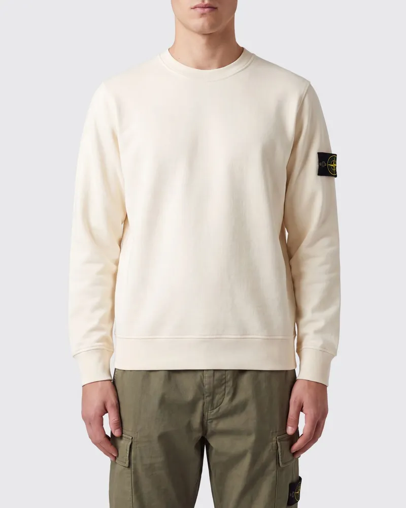 Stone Island Rundhals-Sweatshirt aus Baumwolle mit Compass-Logo-Patch Milch