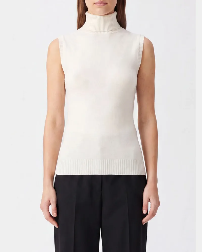 SPORTMAX Ärmelloses Slim-Fit Rollkragentop aus reiner Schurwolle Weiß