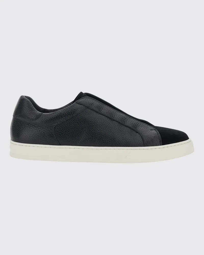 Doucal´s Slip-on-Sneaker von aus Wolle und genarbtem Kalbsleder mit elastischen Schnürsenkeln Schwarz