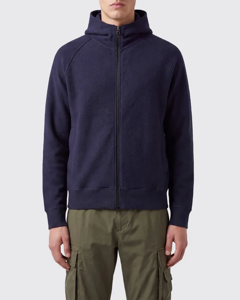 Stone Island Full-Zip-Hoodie aus Schurwollstrick mit Logo-Patch Blau
