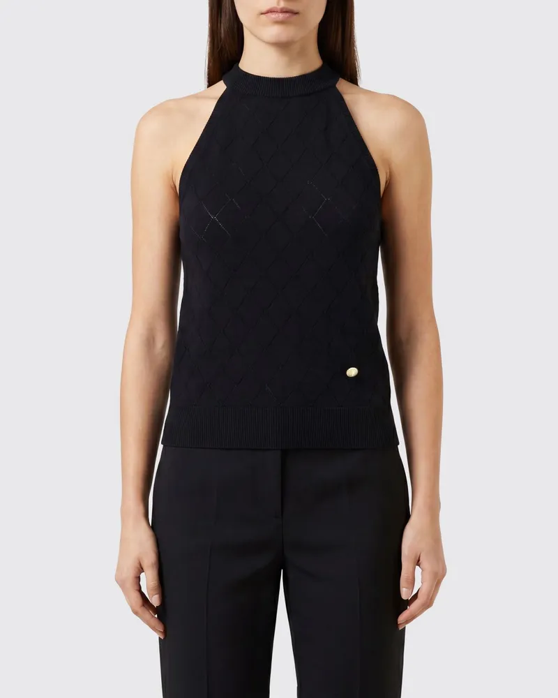 Balmain Gestricktes Neckholder-Top aus reiner Merinowolle Schwarz